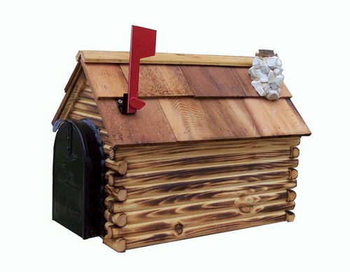 Log cabin with stone - log,