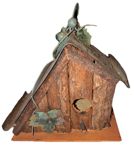 Rustic wood log cabin - , bird